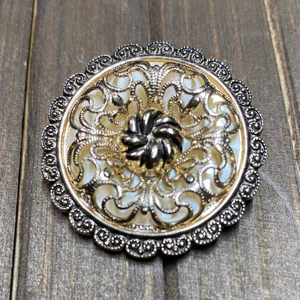 Vintage 60s West Germany Gold Tone and Cream Scarf Clip